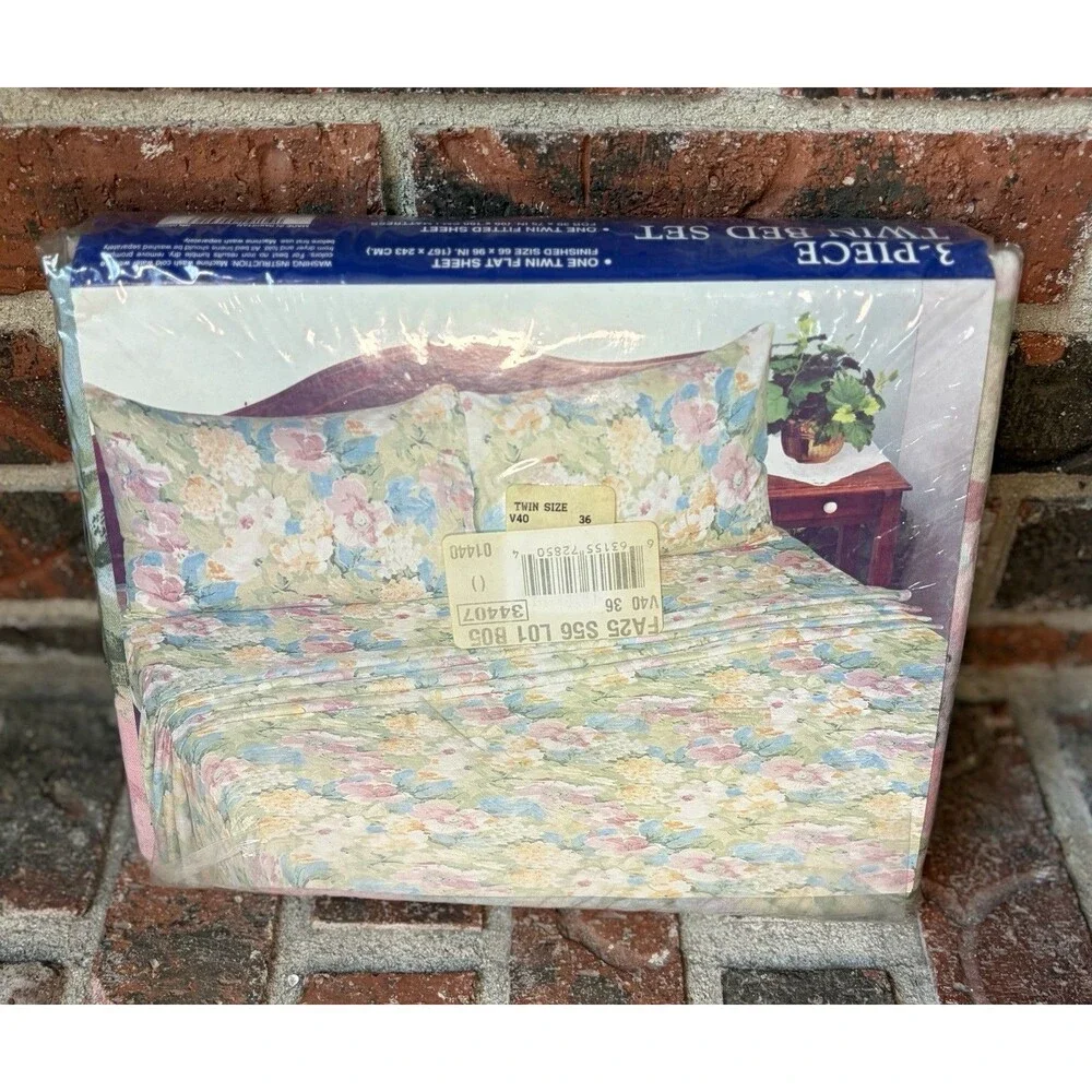 Vintage Signature Twin Sheet Set Pink Floral Watercolor NOS 3pc New Sealed